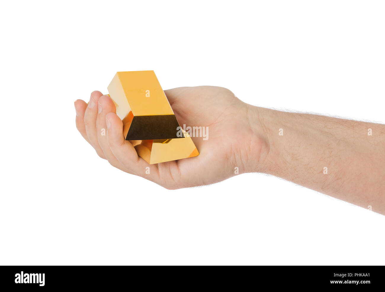 Hand with gold bars Stock Photo Alamy