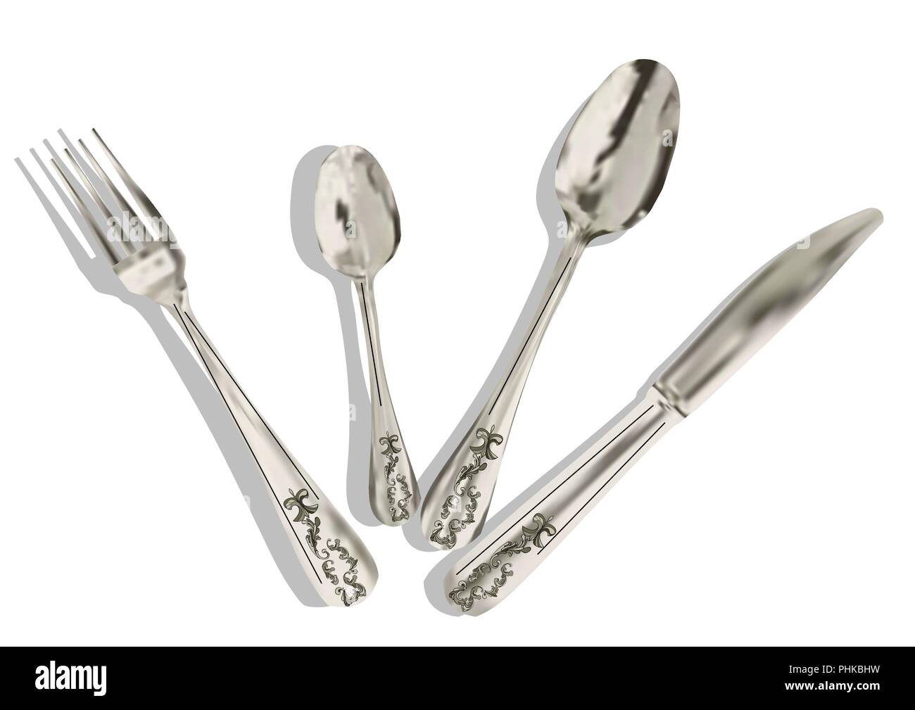 fork, spoon and knife on white background Stock Vector
