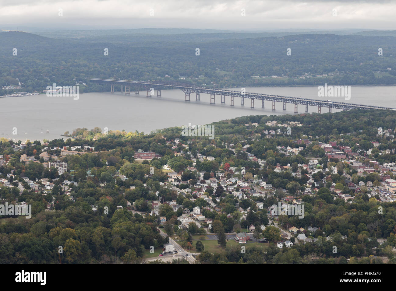 Looking at the Newburgh Beacon Bridge from the top of Mt. Beacon, the