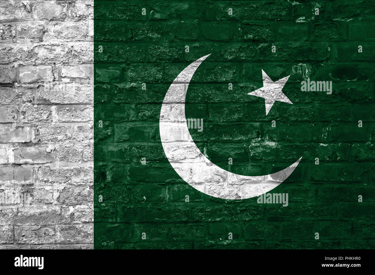 Flag of Pakistan over an old brick wall background, surface Stock Photo ...