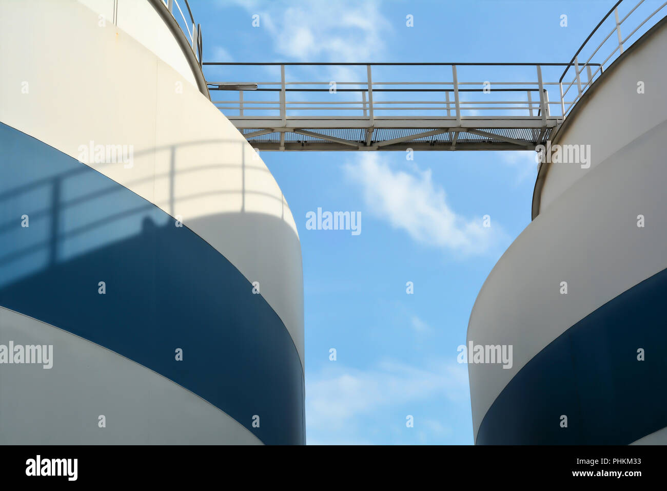 Bridge between two fuel tanks in the port of Magdeburg Stock Photo