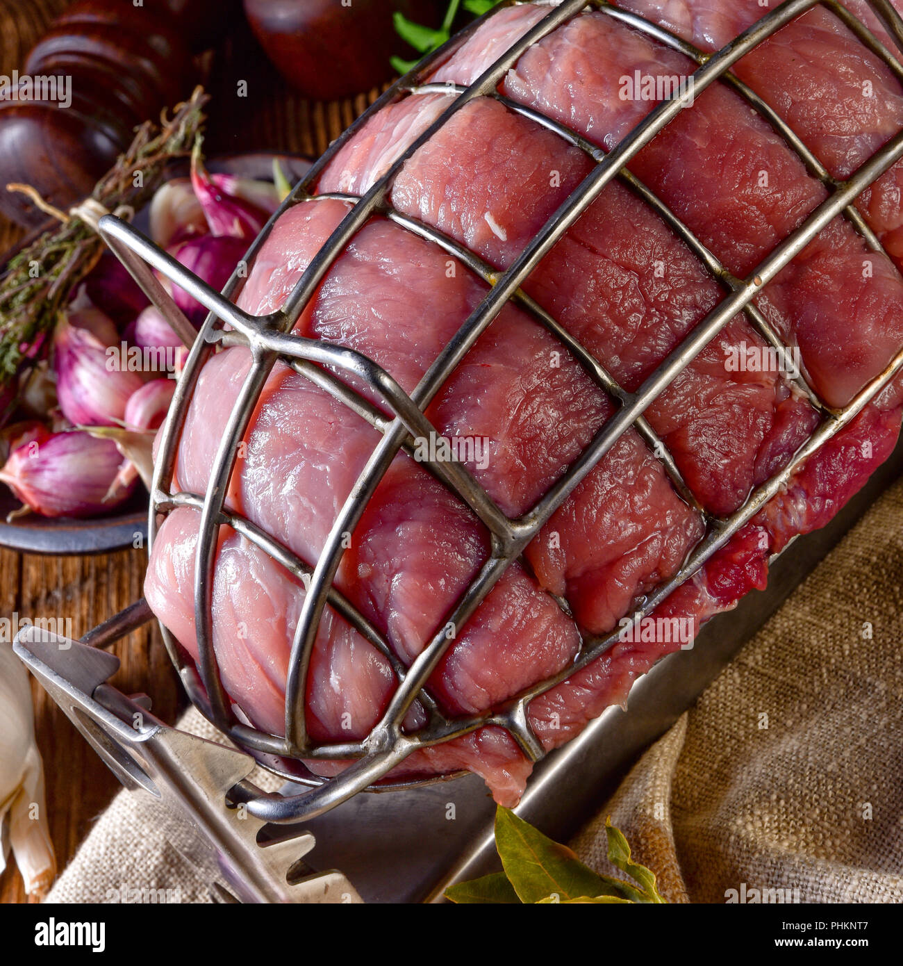 pressure ham cooker with raw ham Stock Photo Alamy