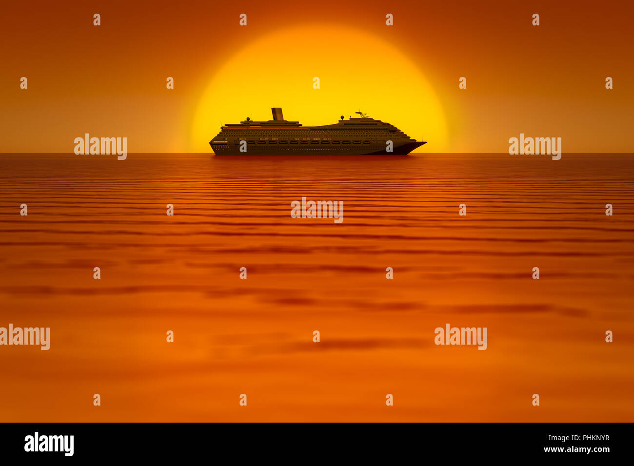 a cruise ship in front of the sunset sky Stock Photo - Alamy