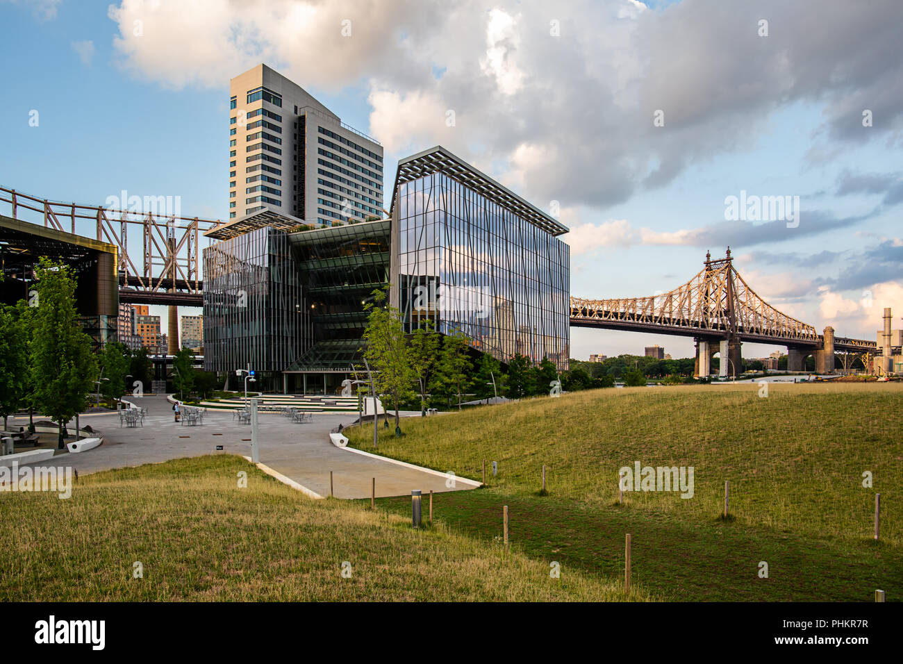 New York City / USA - JUL 27 2018: The Tata Innovation Center buiding entrance view on Roosevelt Island Stock Photo