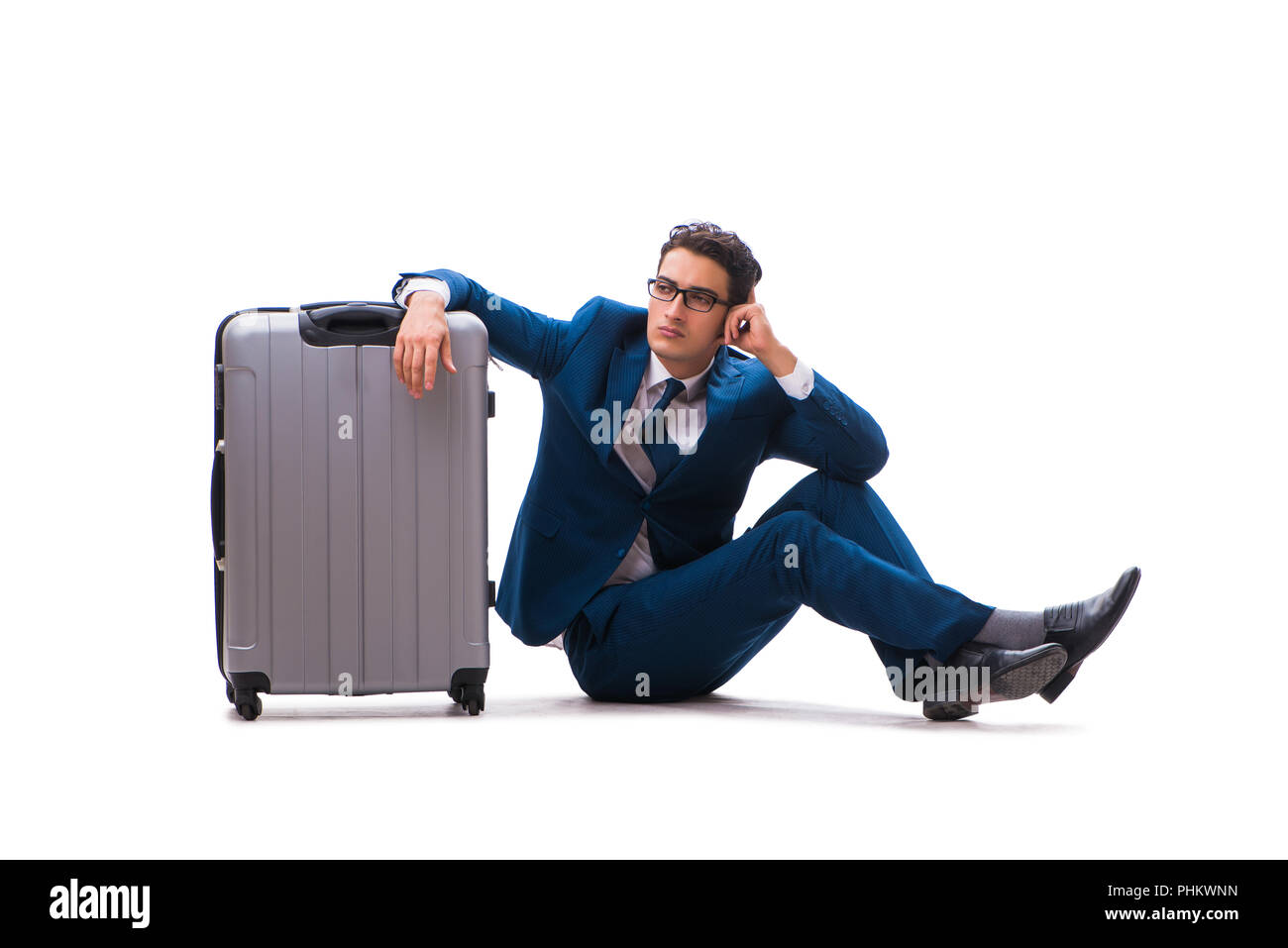 Businessman in business travel concept isolated on white Stock Photo