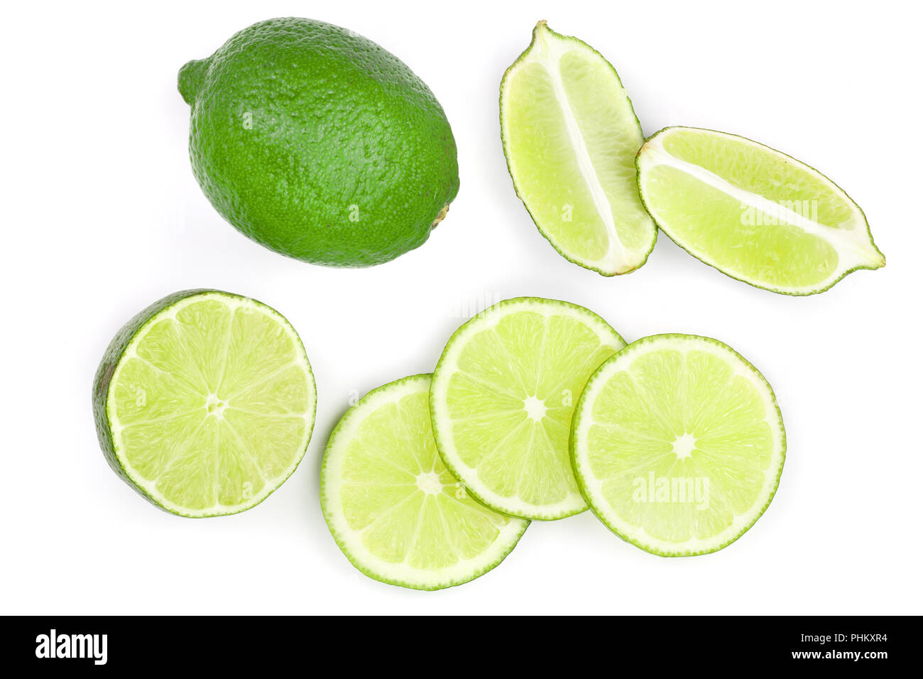 sliced lime isolated on white background. Top view. Flat lay pattern. Stock Photo