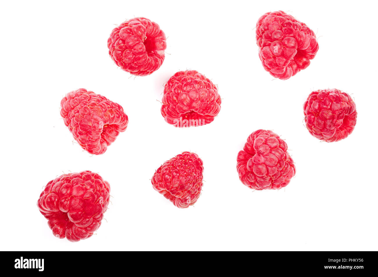 Raspberry Flat Lay raspberries isolated on white background. Top view. Flat lay pattern ...