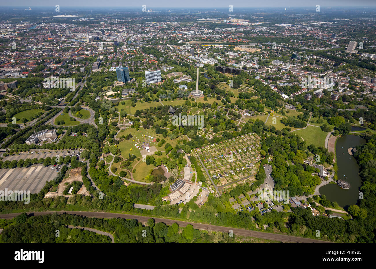 aerial view, Westfalenpark Dortmund, Sparkassen-A-cappella-Festival, garden park, former Federal Garden Show, Dortmund, Ruhr area, North Rhine-Westpha Stock Photo