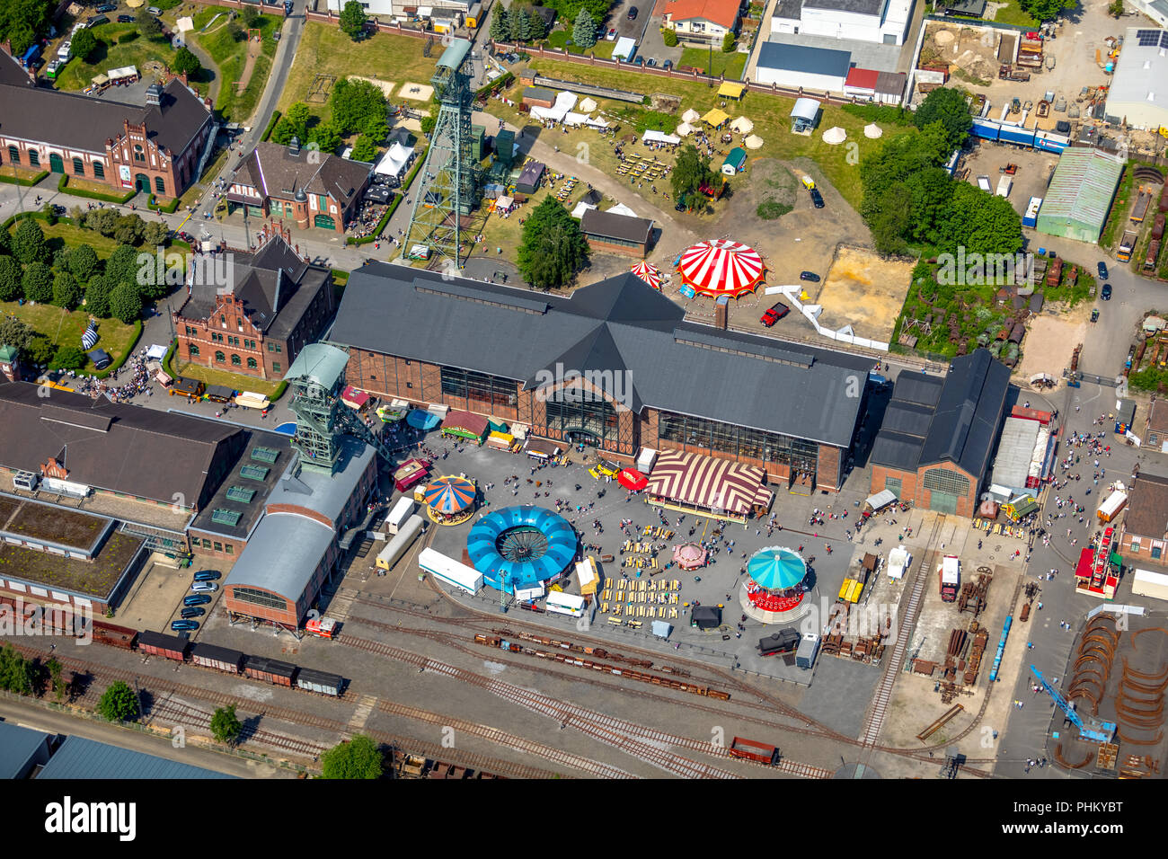 Aerial photo, Zollern colliery historical fair ,Festival on the grounds of Zollern colliery, LWL-Industriemuseum - Westfälisches Landesmuseum für Indu Stock Photo
