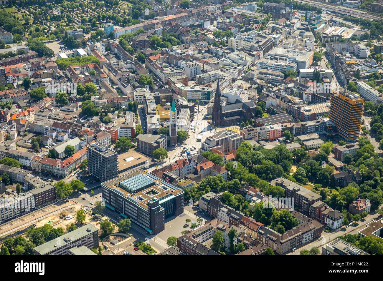 Aerial view, main centre Gelsenkirchen-City, overview of the city centre, retail centre, Gelsenkirchen, Ruhr area, North Rhine-Westphalia, Germany, DE Stock Photo