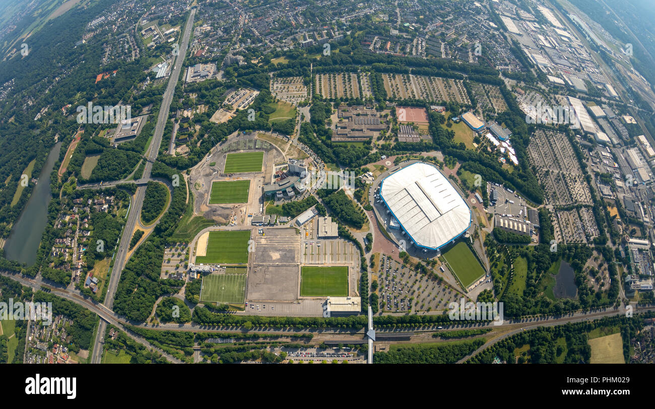 Luftbild, ARENA PARK Gelsenkirchen, Veltins-Arena, Arena AufSchalke in Gelsenkirchen ist das Fußballstadion des deutschen Fußball-Bundesligisten FC Sc Stock Photo