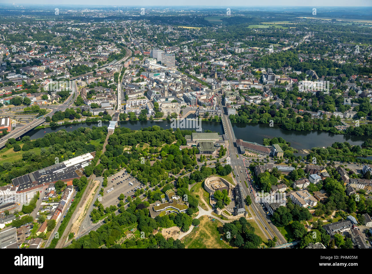 , Aerial view, Mülheim Mitte with view of Ruhrbania, Ruhrpromrnade ...