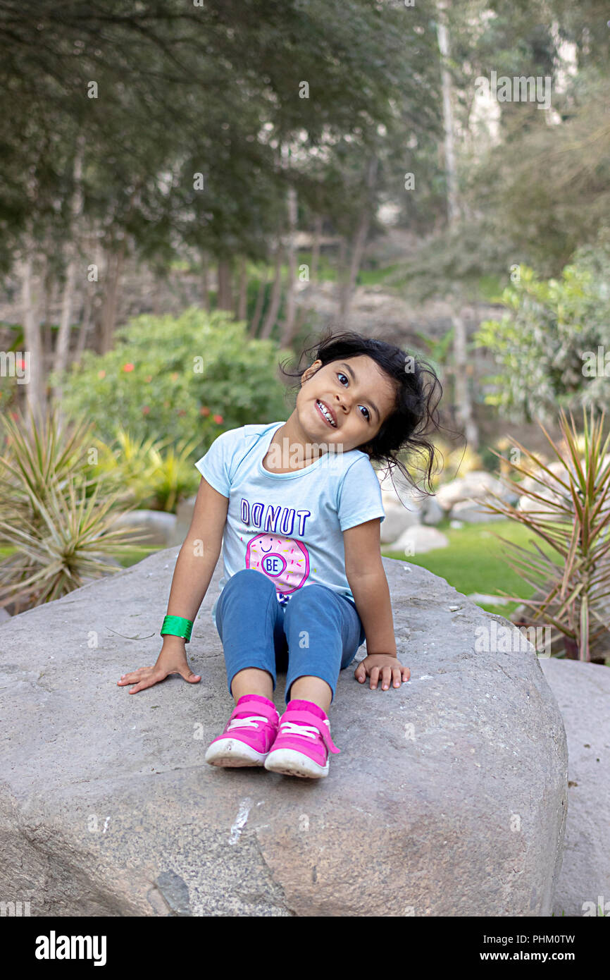 Cute Caucasian girl on the mountain Stock Photo - Alamy