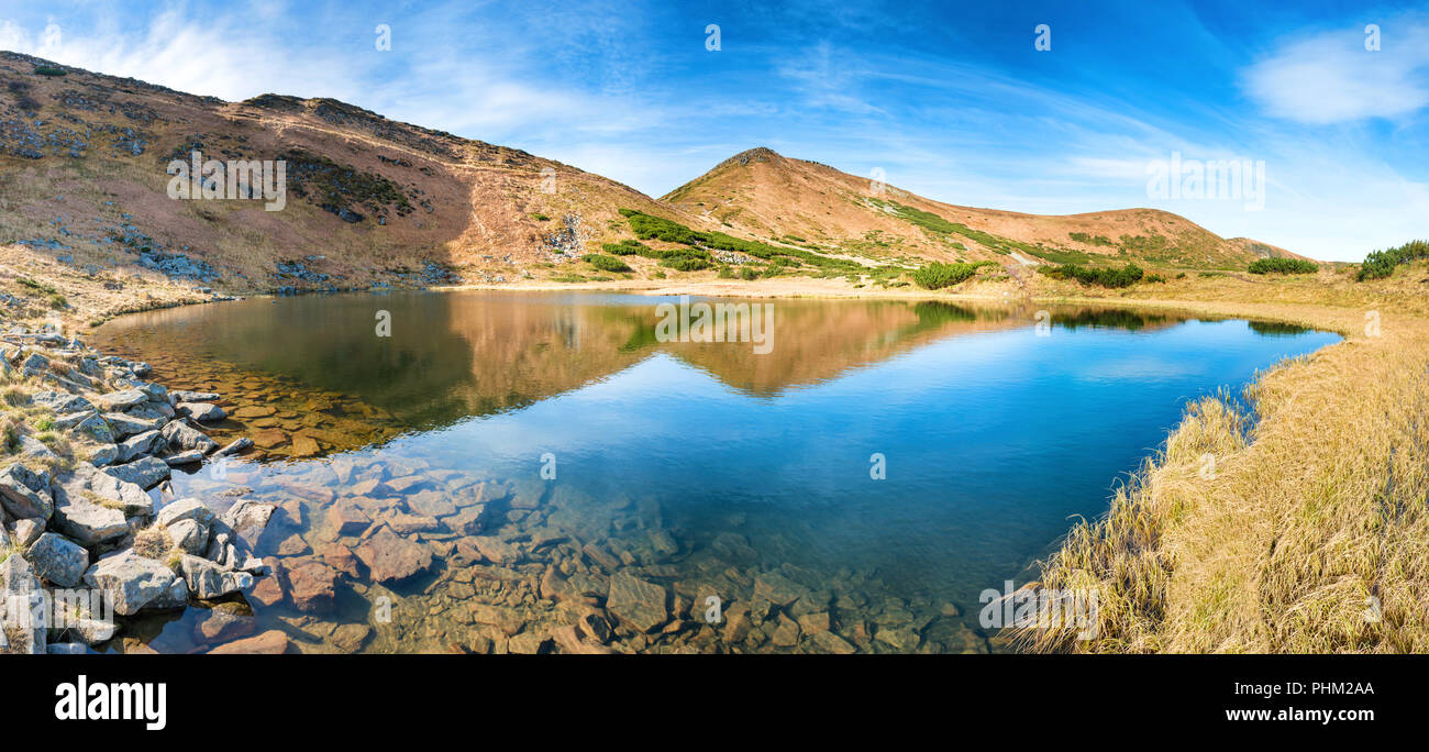 Panorama of mountains lake Stock Photo