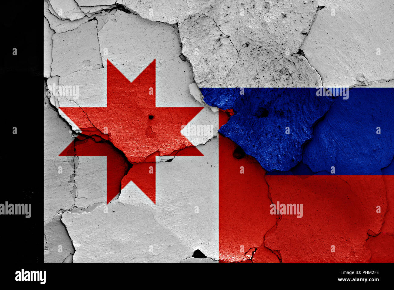 flags of Udmurtia and Russia painted on cracked wall Stock Photo - Alamy