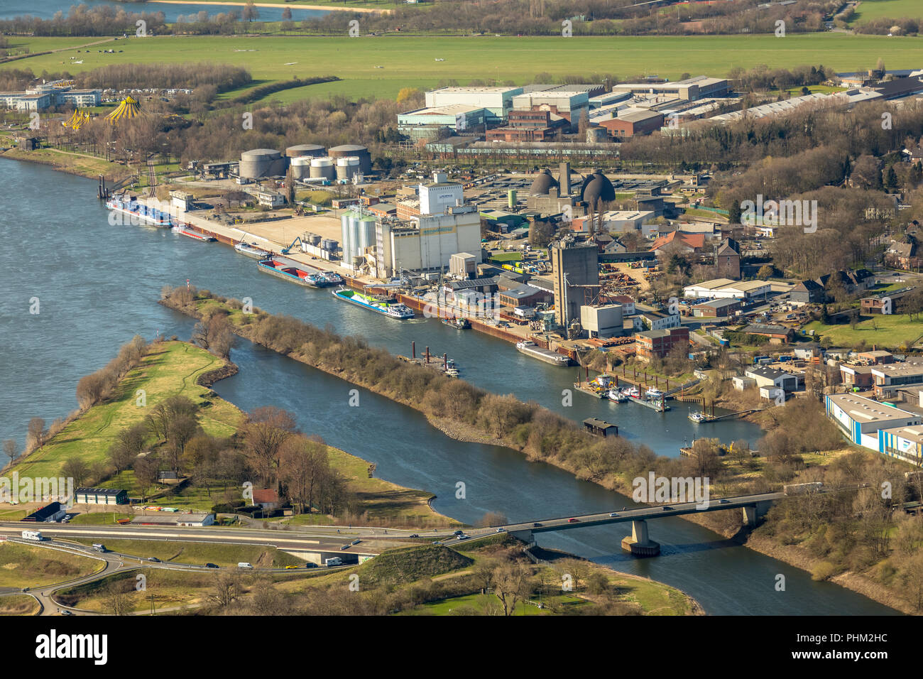 New Lippe estuary delta, reconstruction Lippeverband, Lippe River in Wesel in NRW. Wesel, Rhineland, Hanseatic City, Lower Rhine, North Rhine-Westphal Stock Photo