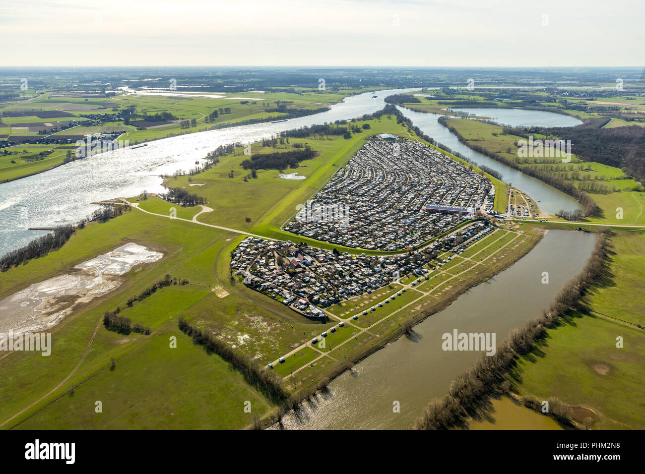 Campingplatz Grav-insel GmbH & Co KG, 2000 pitches and Germany's largest campsite in Wesel in NRW. Wesel, Rhineland, Hanseatic City, Lower Rhine, Nort Stock Photo