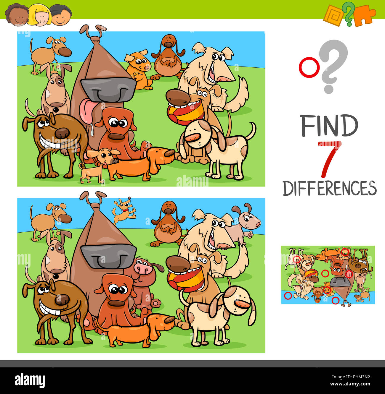 find differences game with dogs animal characters Stock Photo - Alamy