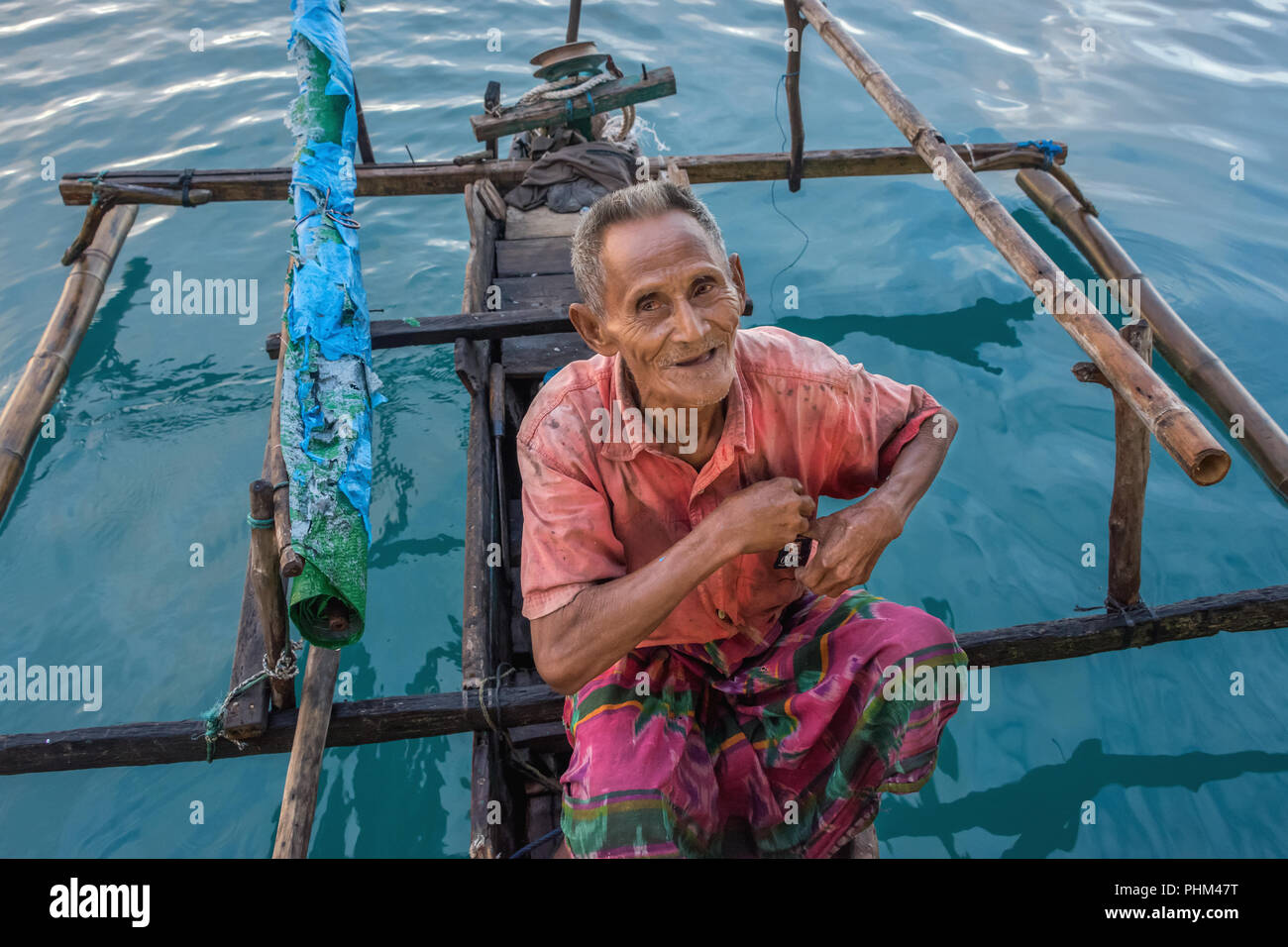 Portrait of a fisherman, Liang Bay, Komodo Island, Indonesia Stock Photo