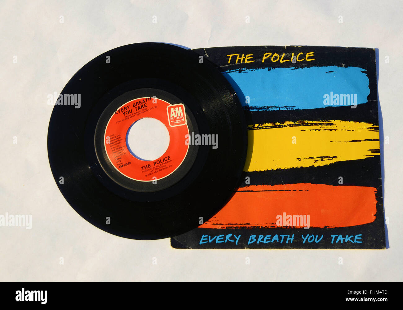 Cover and 45 RPM vinyl record of The Police's song "Every Breath You Take"  released in 1983 by A&M Records Stock Photo - Alamy