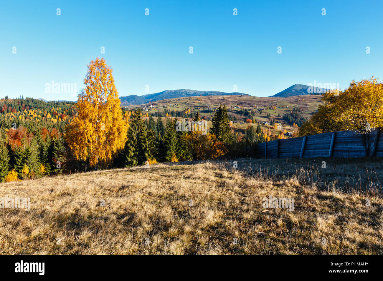 Autumn Carpathian village, Ukraine. Stock Photo