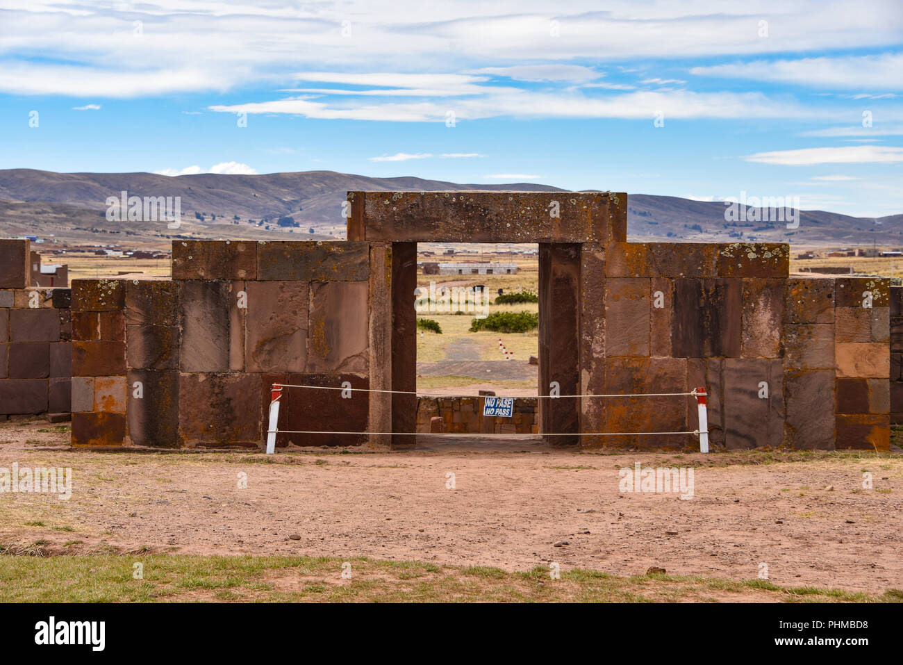 The Kalassaya Gate at the Tiwanaku archaeological site, a UNESCO world heritage site near La Paz, Bolivia Stock Photo