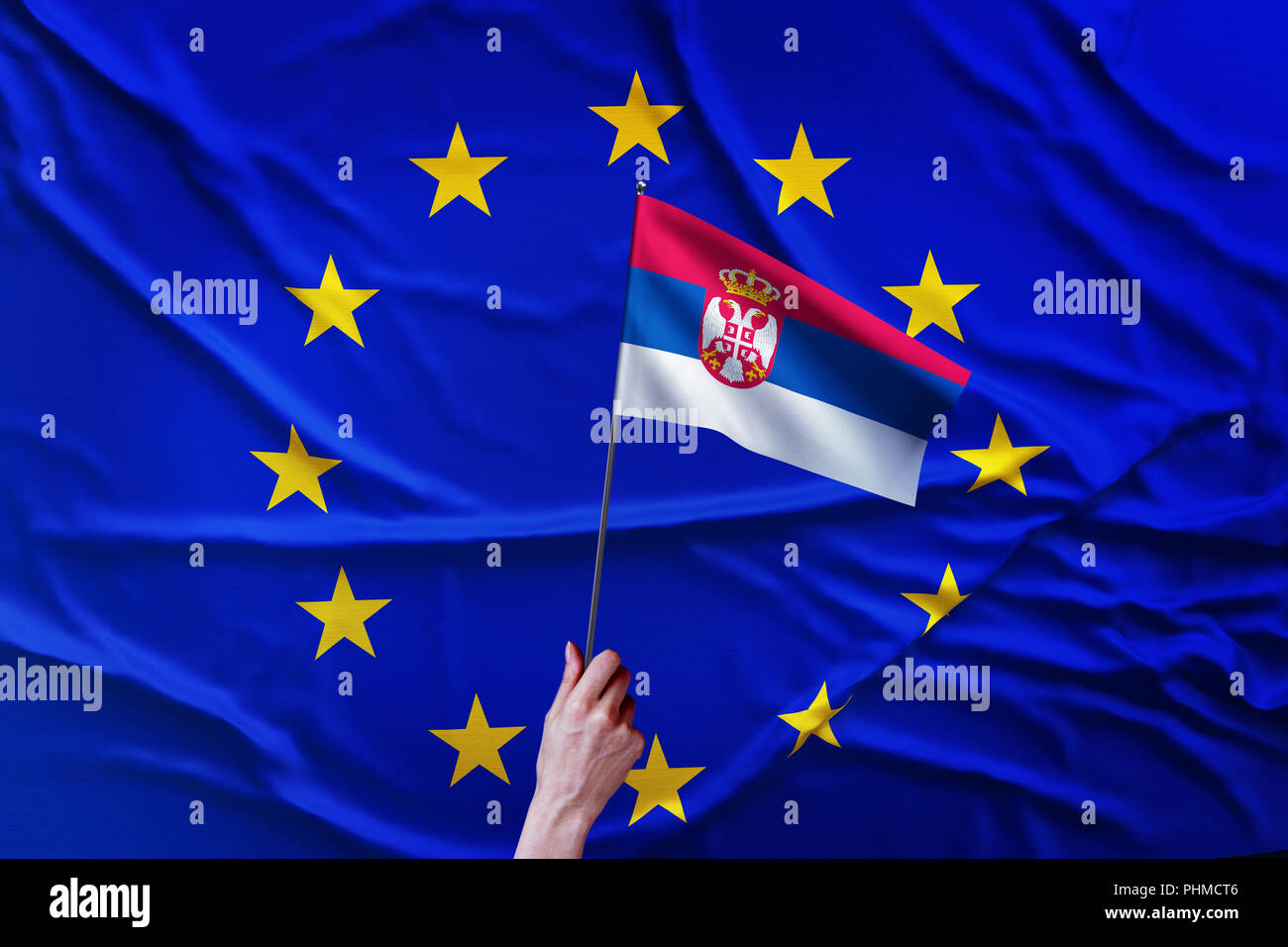 Flag of the European Union and Serbia Stock Photo