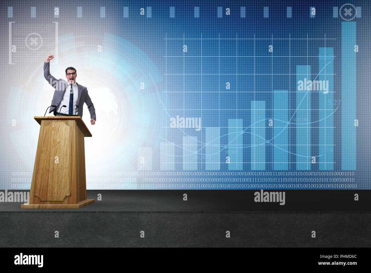 Man businessman making speech at rostrum in business concept Stock Photo