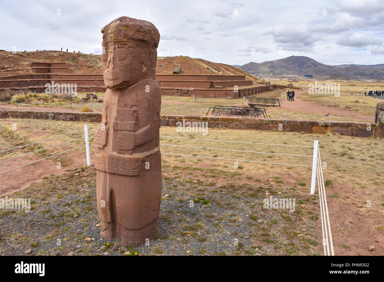 The ancient 'El Fraile' monolith at the Tiwanaku archeological site, near La Paz, Bolivia Stock Photo