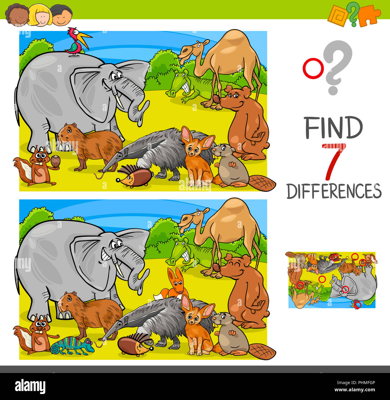 find differences game with animal characters group Stock Photo - Alamy