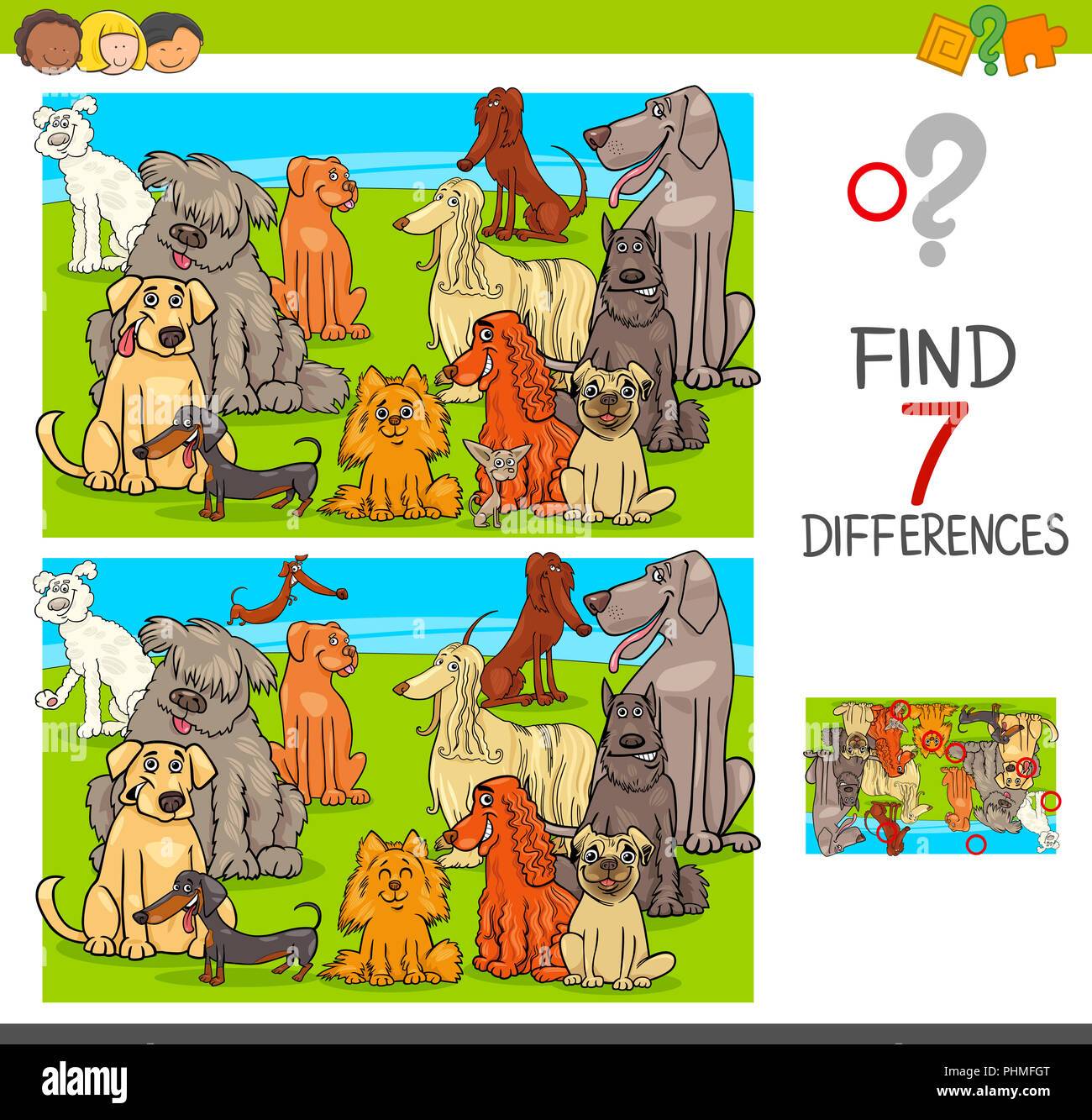 find differences game with dogs animal characters Stock Photo - Alamy