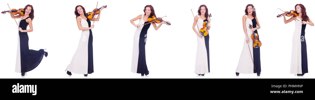 Woman playing violin isolated on white background Stock Photo - Alamy