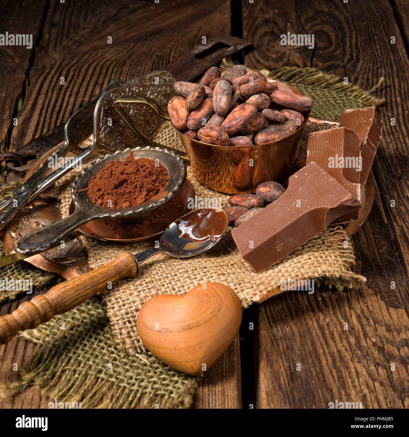 Chocolate cocoa and cocoa beans Stock Photo Alamy