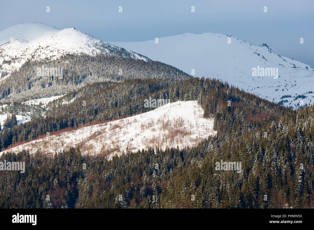 Sunrise morning winter mountain ridge Stock Photo