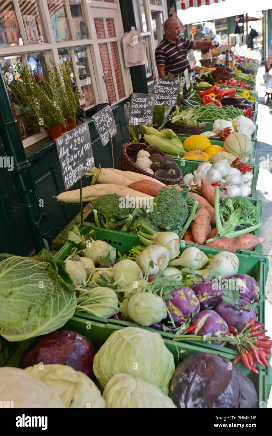 Vegetables store, Naschmarkt market, Vienna (Austria) Stock Photo