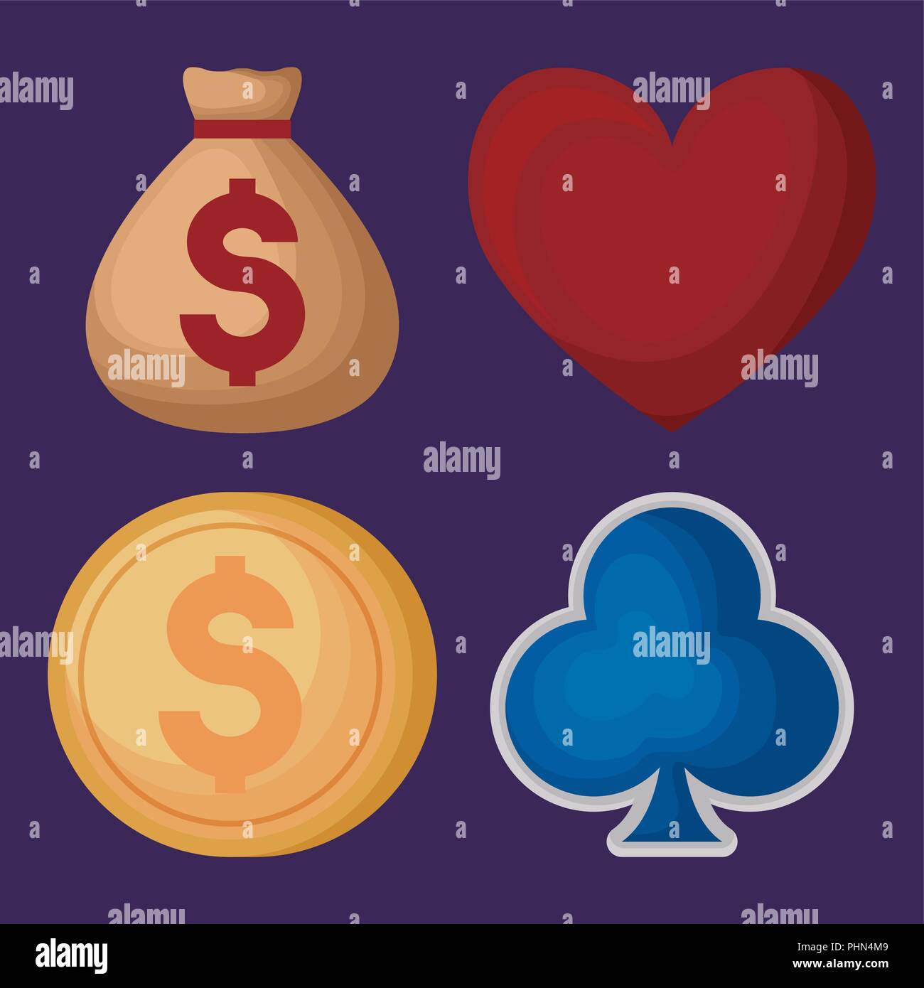 casino icon set over purple background, colorful design. vector