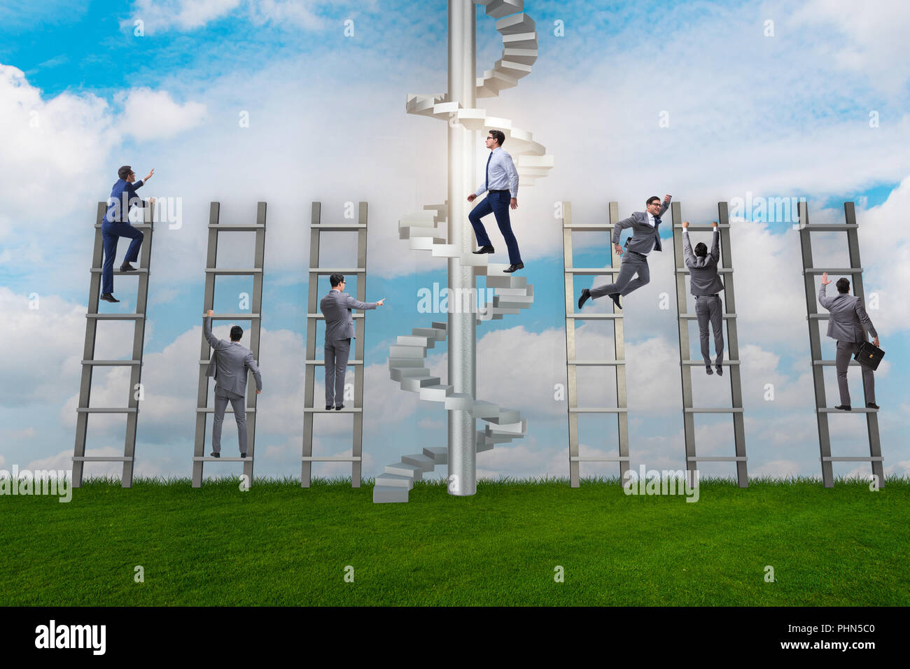 Competition concept with businessman beating competitors Stock Photo