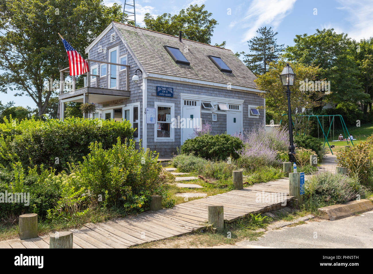 The Harbormaster's office in Owen Park in Tisbury, Massachusetts on