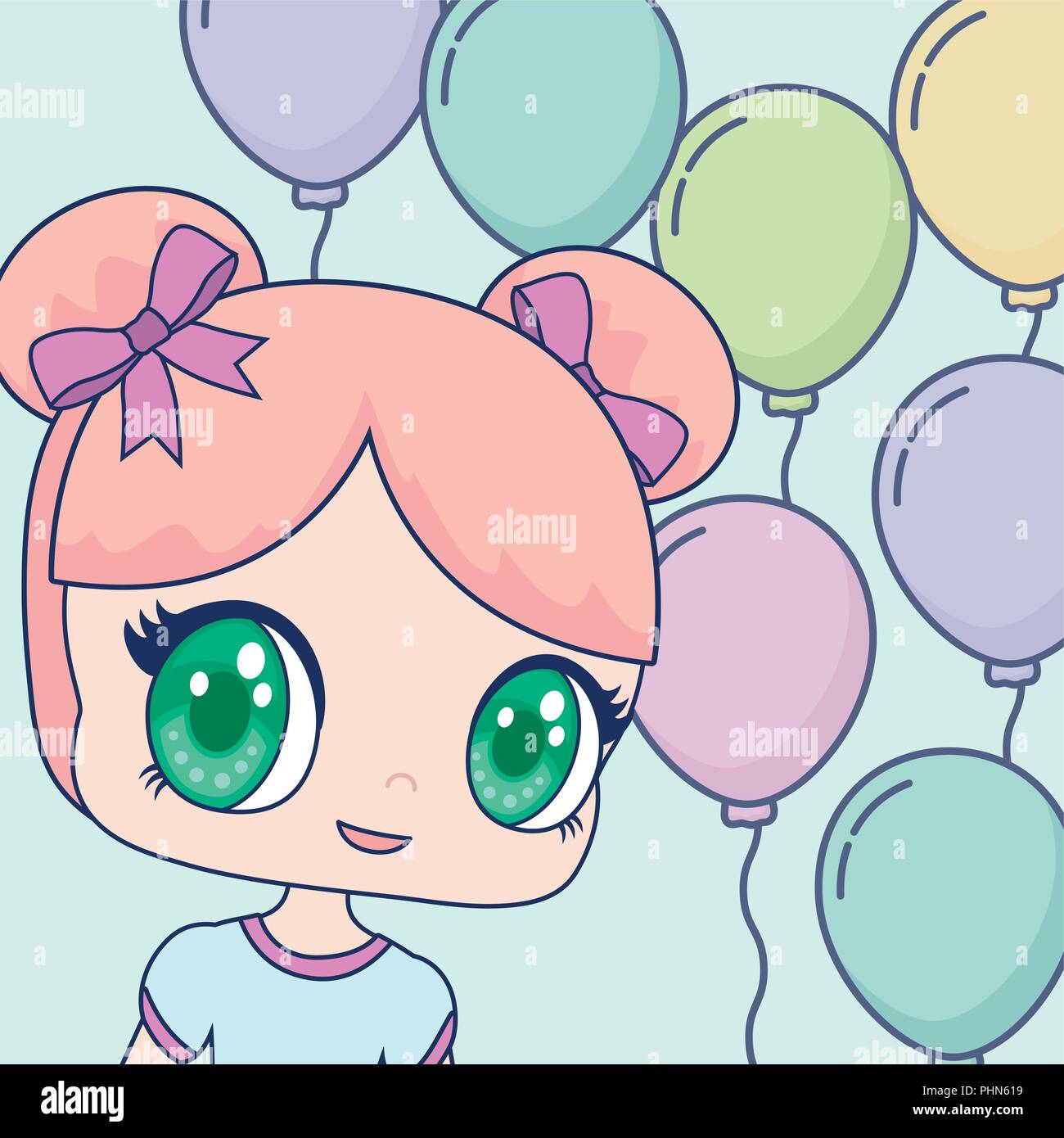 happy birthdaydesign with kawaii anime girl with related icons