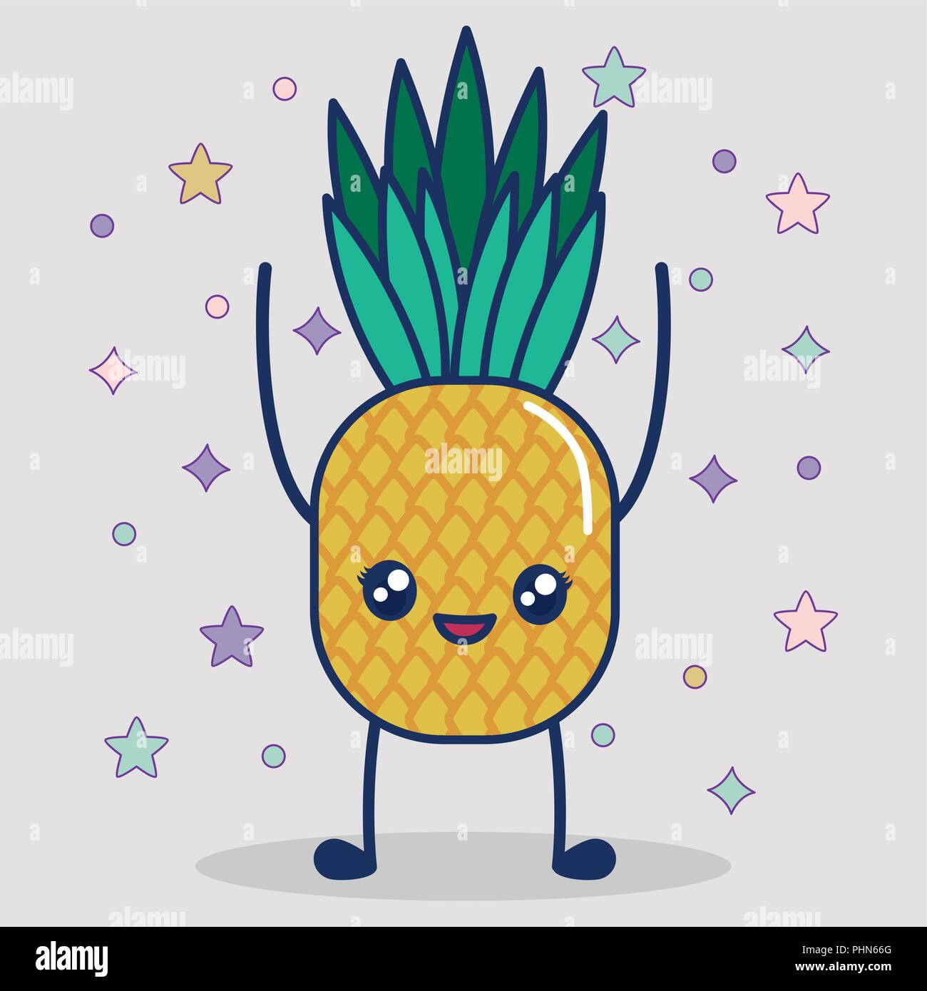kawaii pineapple icon over gray background, colorful design. vector ...
