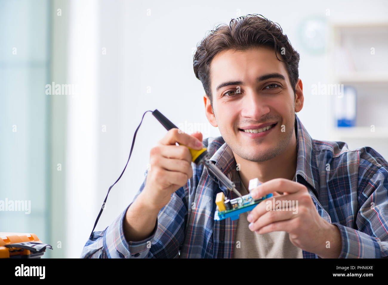 Computer hardware repair and fixing concept by experienced techn Stock