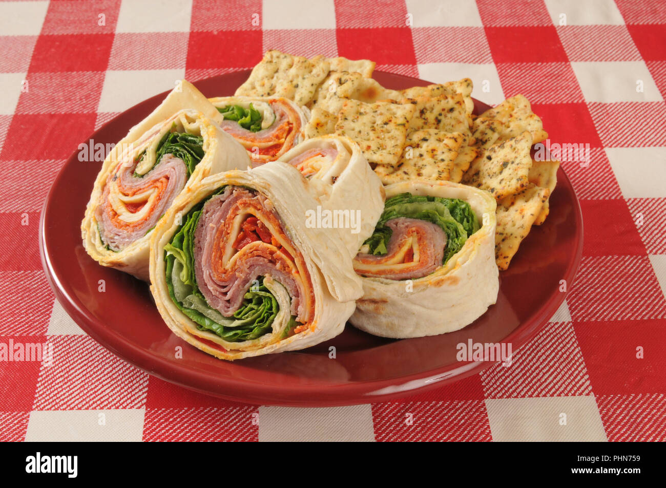 An Italian wrap sandwich with salami, pepperoni, gouda and provolone cheese Stock Photo Alamy
