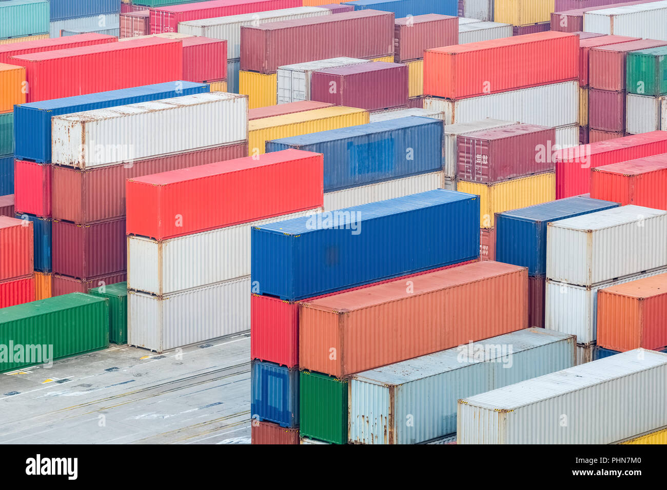 colorful containers in freight station Stock Photo