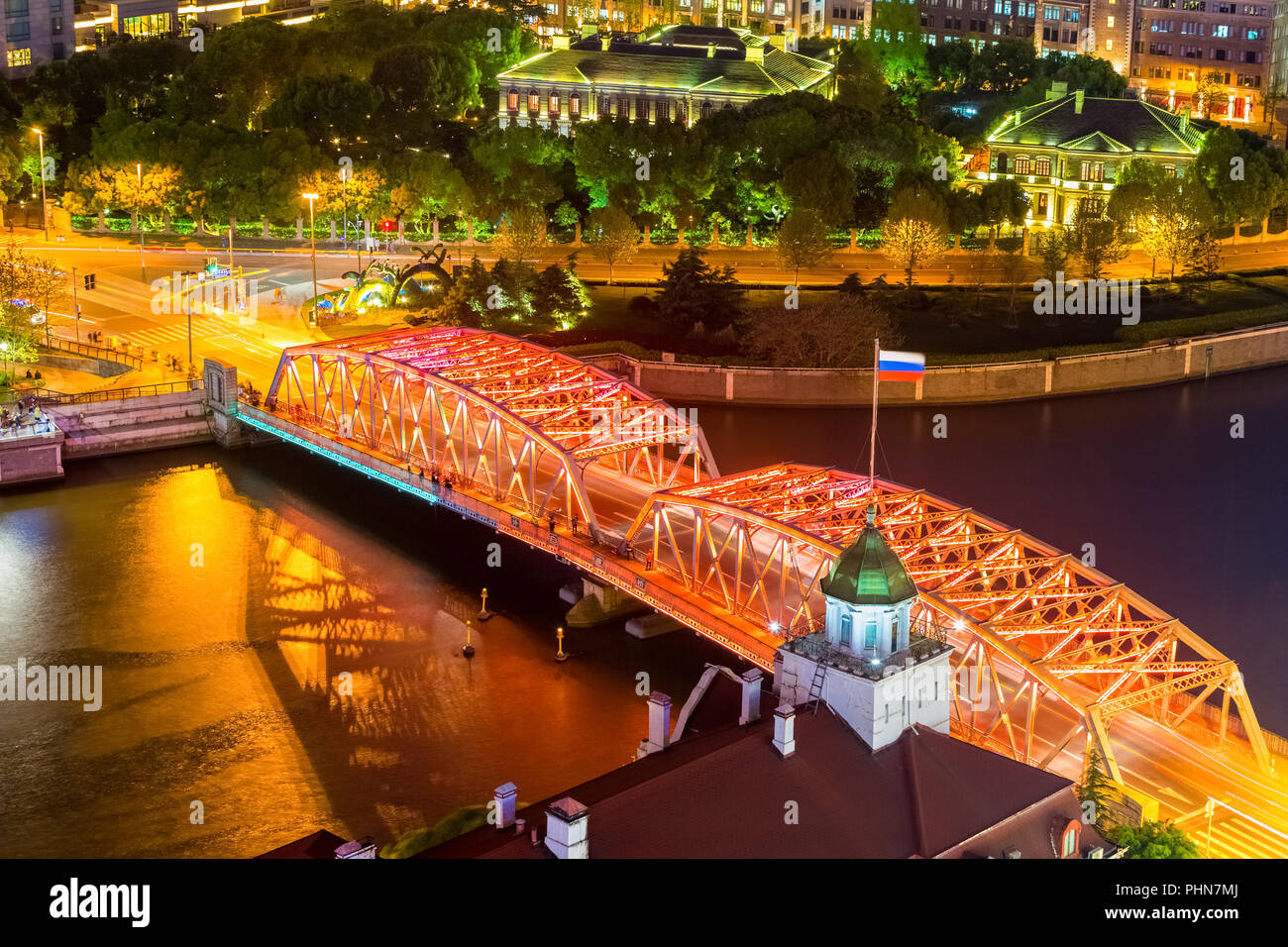 shanghai garden bridge at night Stock Photo