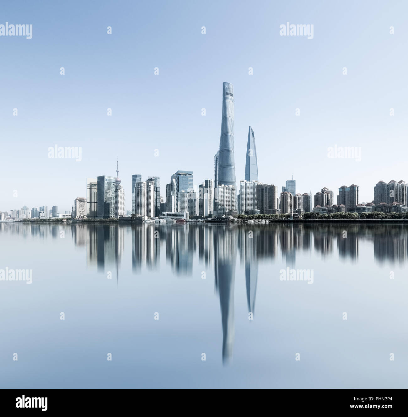 shanghai skyline and reflection Stock Photo
