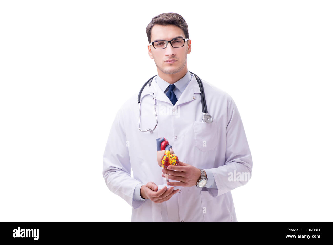 Young doctor with heart shape isolated on white Stock Photo - Alamy
