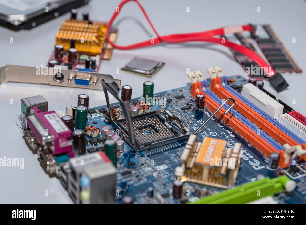 Hardware. Photo of laptop motherboard, close-up Stock Photo - Alamy