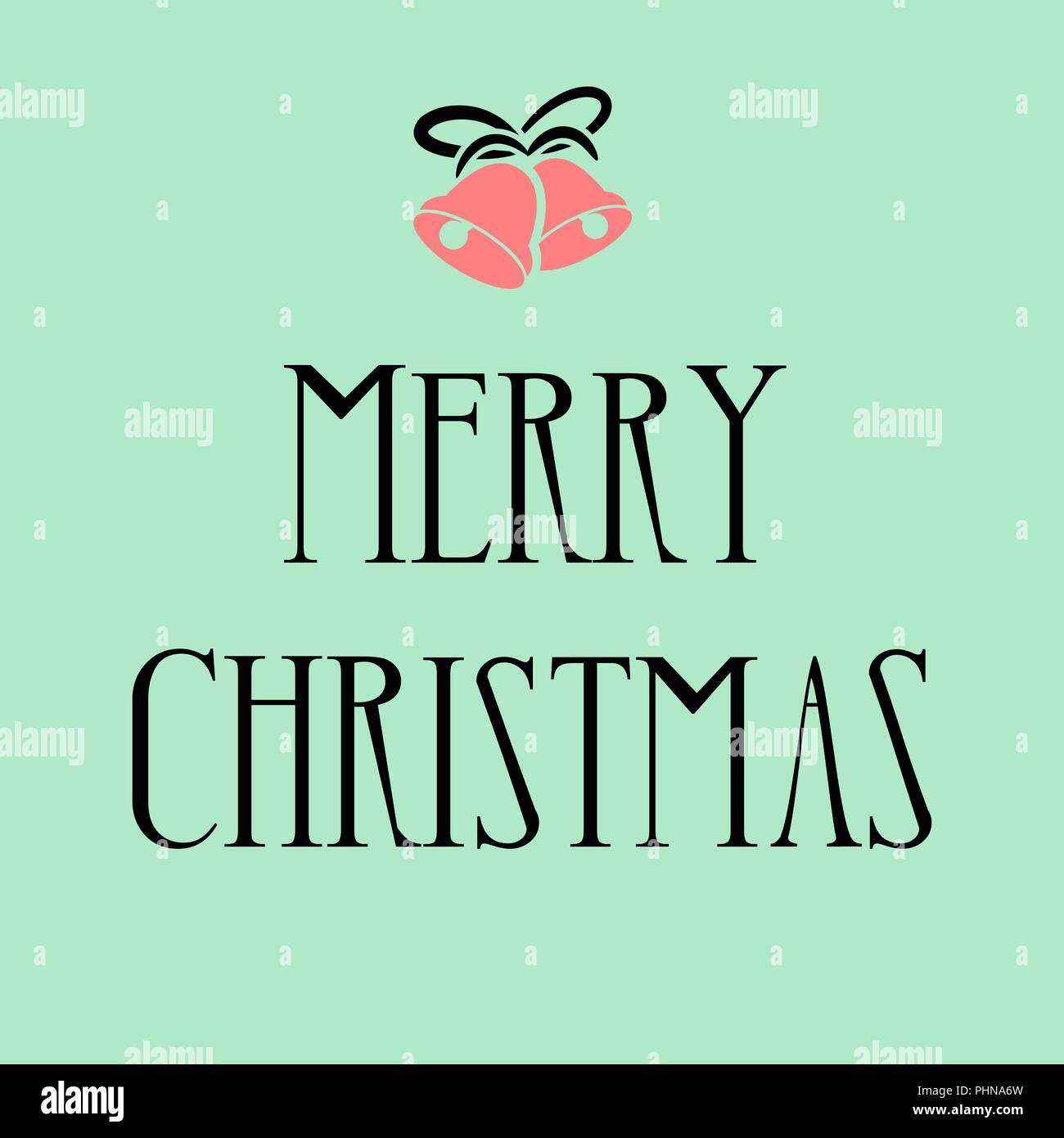 Merry Christmas on a light green background with bells, vector
