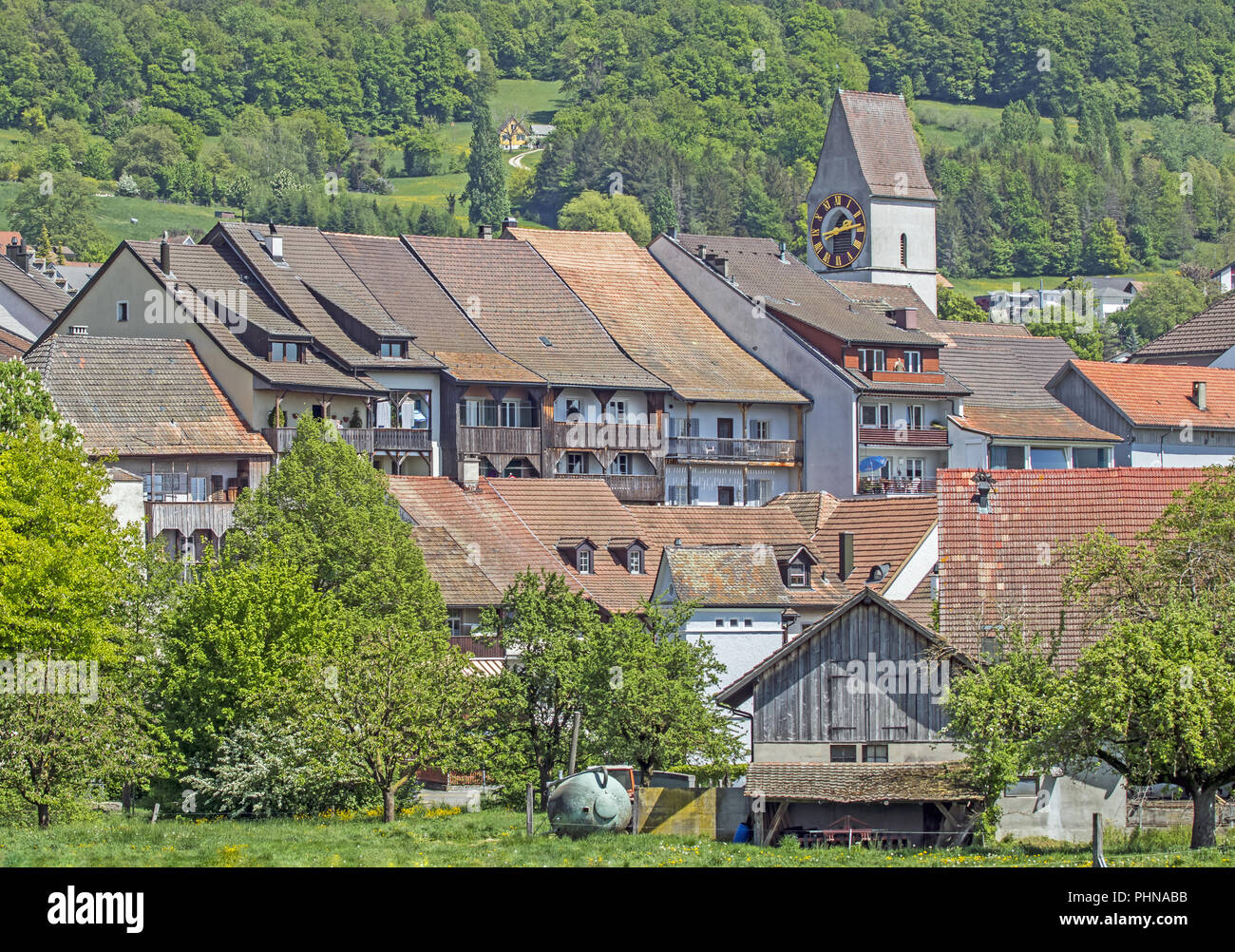 Klingnau with City Church, Kanton Aargau, Switzerland Stock Photo