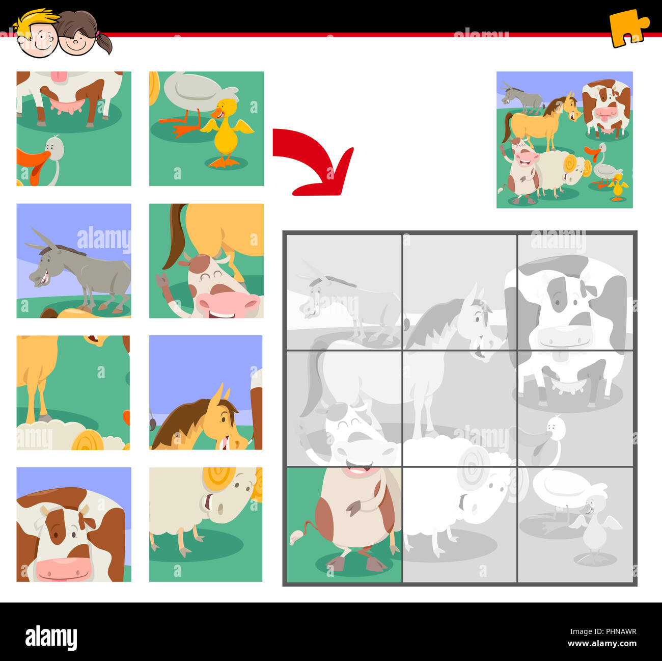 jigsaw puzzles with cute farm animals Stock Photo - Alamy
